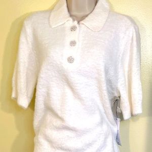 NWT JCPenney Liz Claiborne Fuzzy Sweater size Large white
